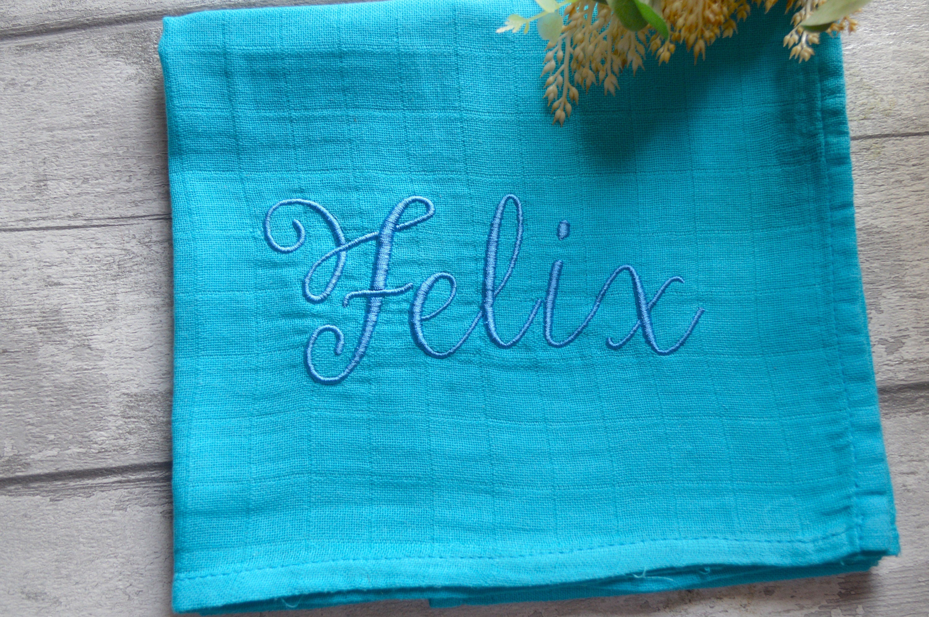 Embroidered Name Muslin Burp Cloth | Personalized Baby Gift