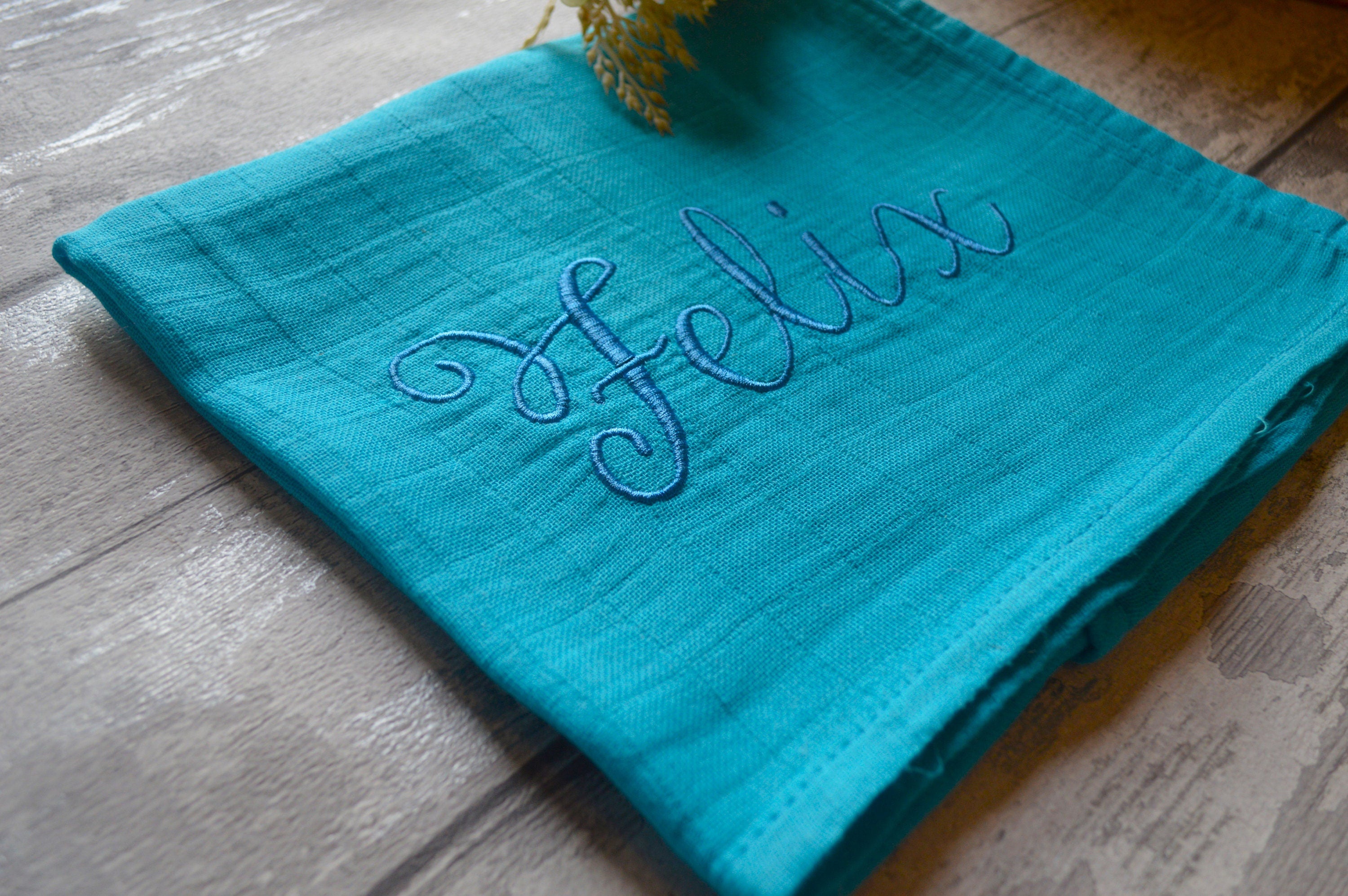Embroidered Name Muslin Burp Cloth | Personalized Baby Gift