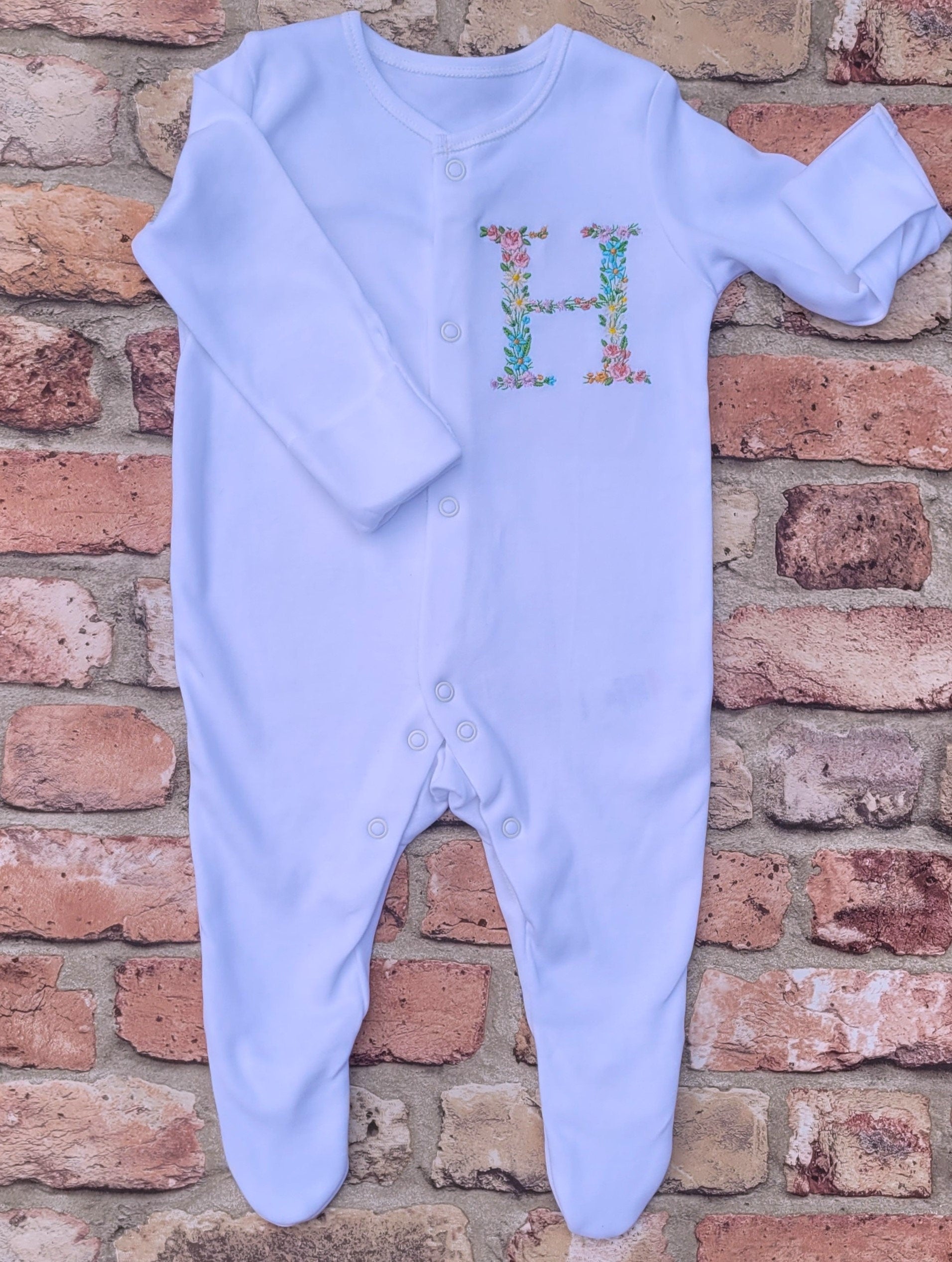 Embroidered Floral Letter Baby Sleepsuit - Personalized Name Gift