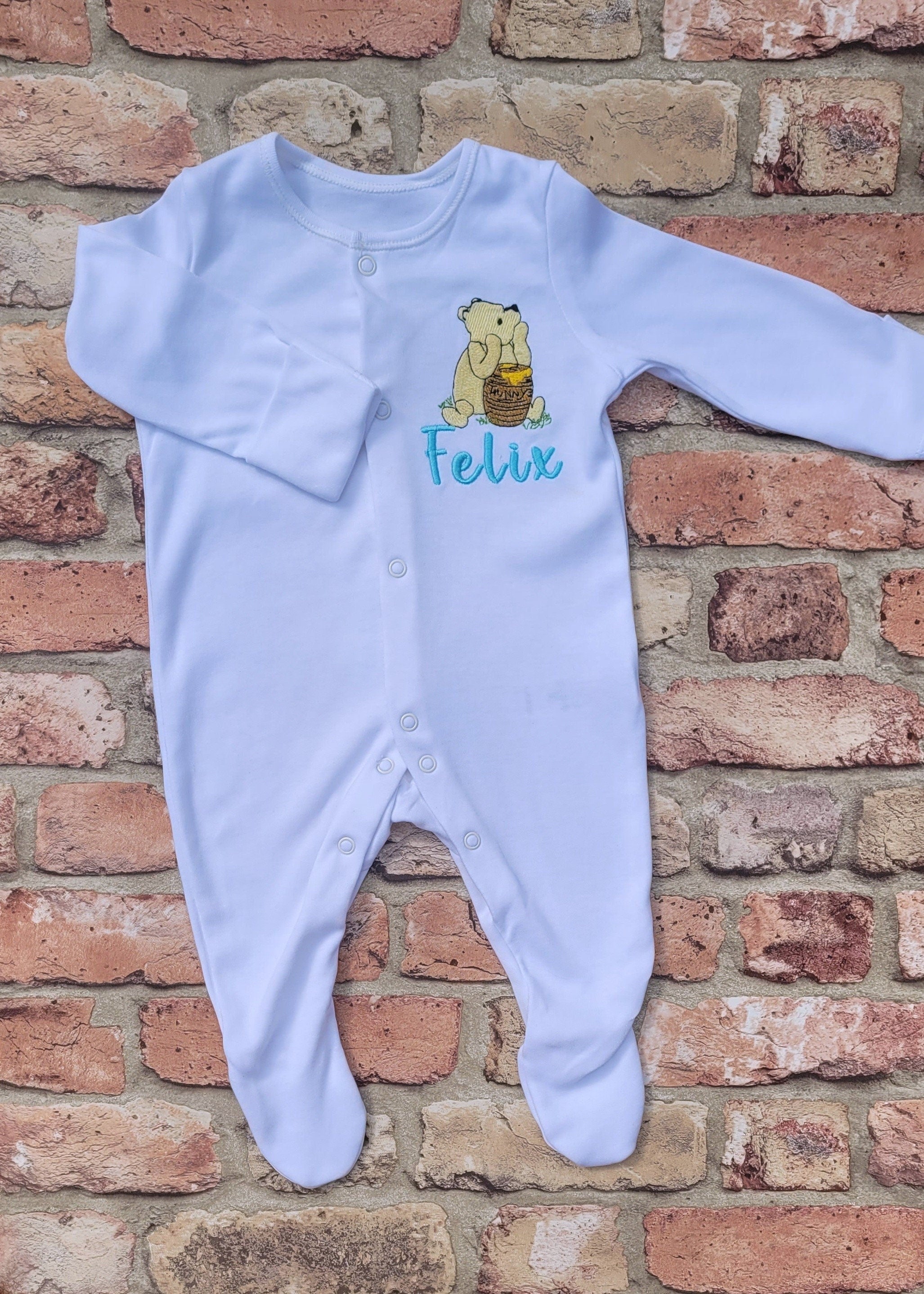 Embroidered Winnie the Pooh Sleepsuit | Personalized Baby Gift
