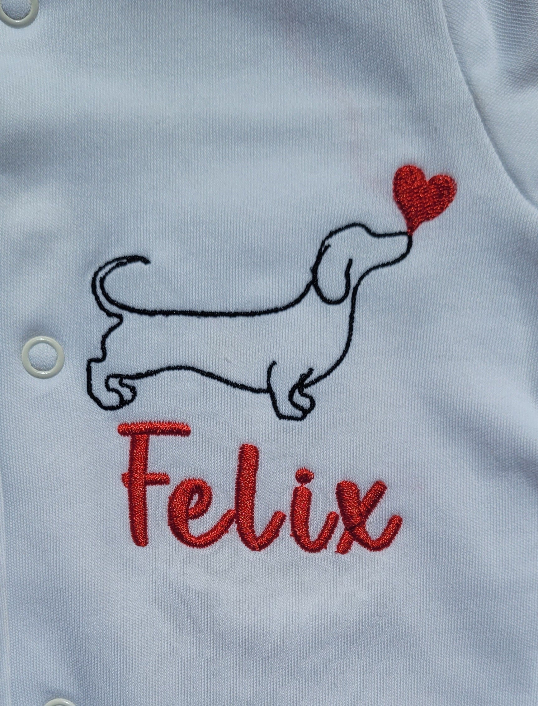 Embroidered Dachshund Baby Sleepsuit | Personalized Cotton Onesie