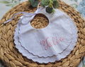 Embroidered Baby Bib: Scalloped Linen, Personalized Monogram