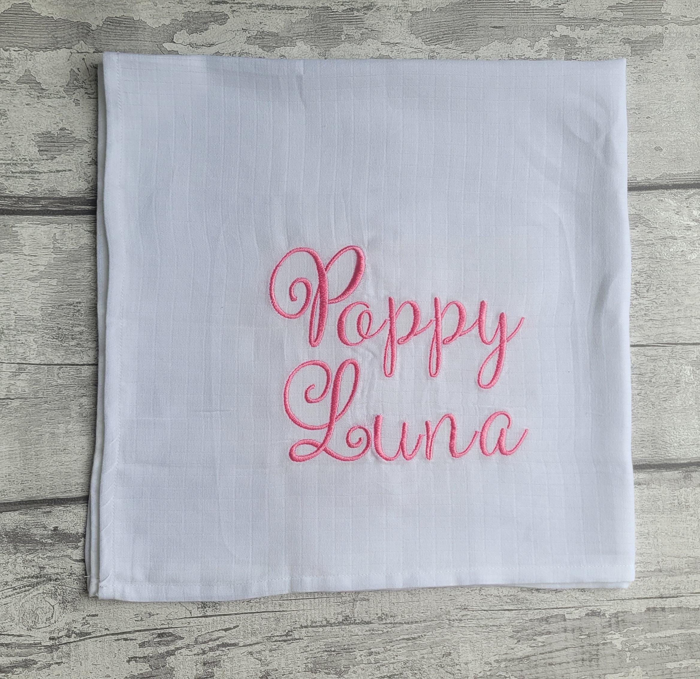Embroidered Personalised Muslin Burp Cloth | Baby Shower Gift