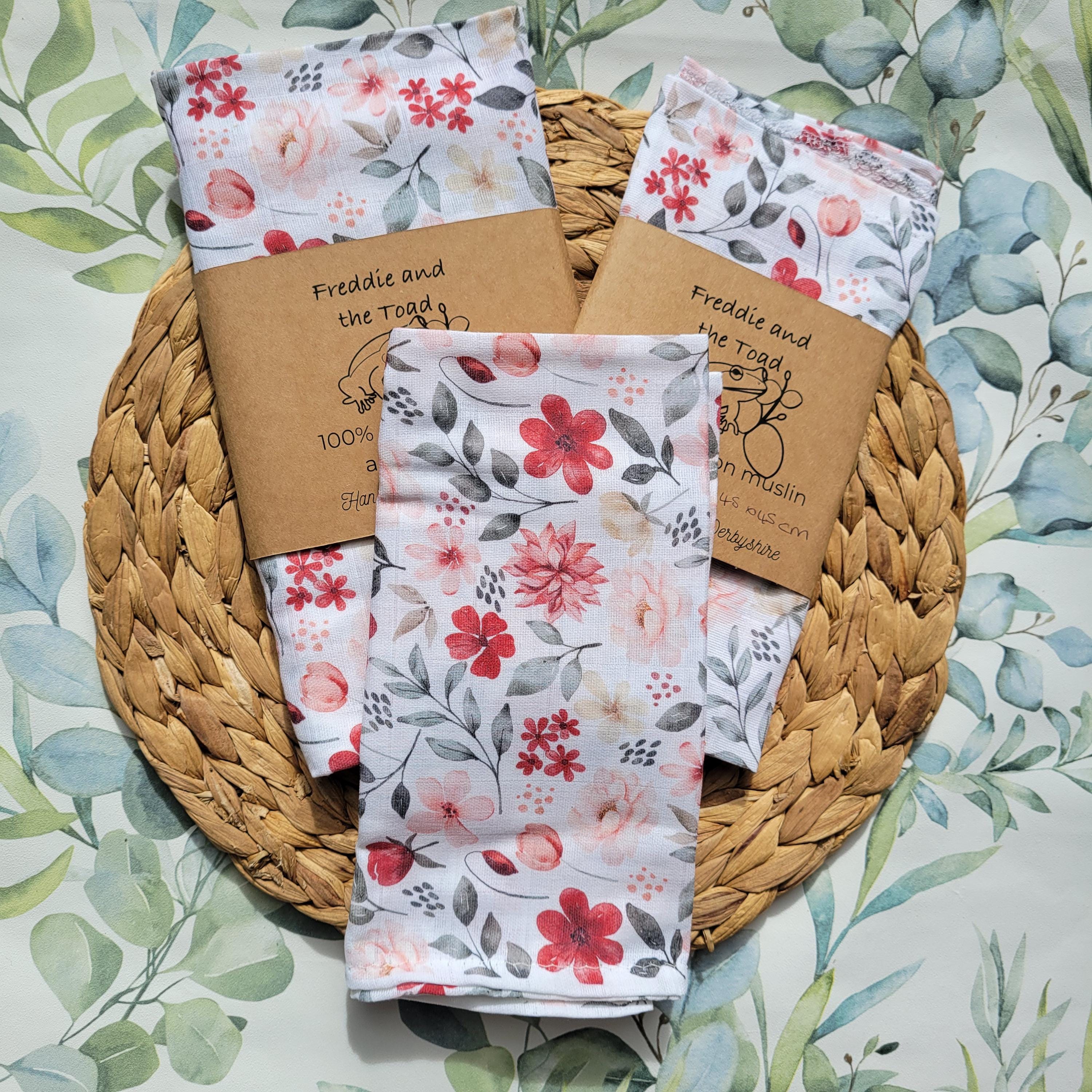 Floral Baby Muslin Swaddle Blanket: 100% Cotton, Hand Sewn