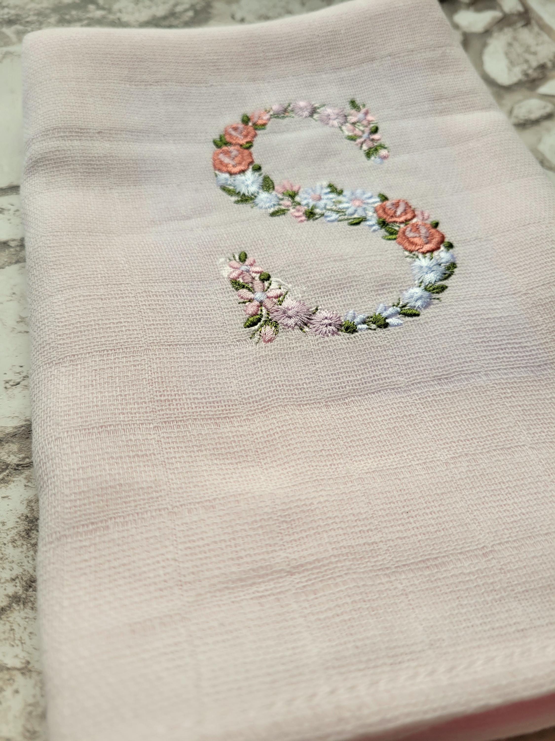 Embroidered personalised muslin cloth | Personalised muslin square | Baby gift | Baby | baby shower | burp cloth | Muslin blanket | Floral