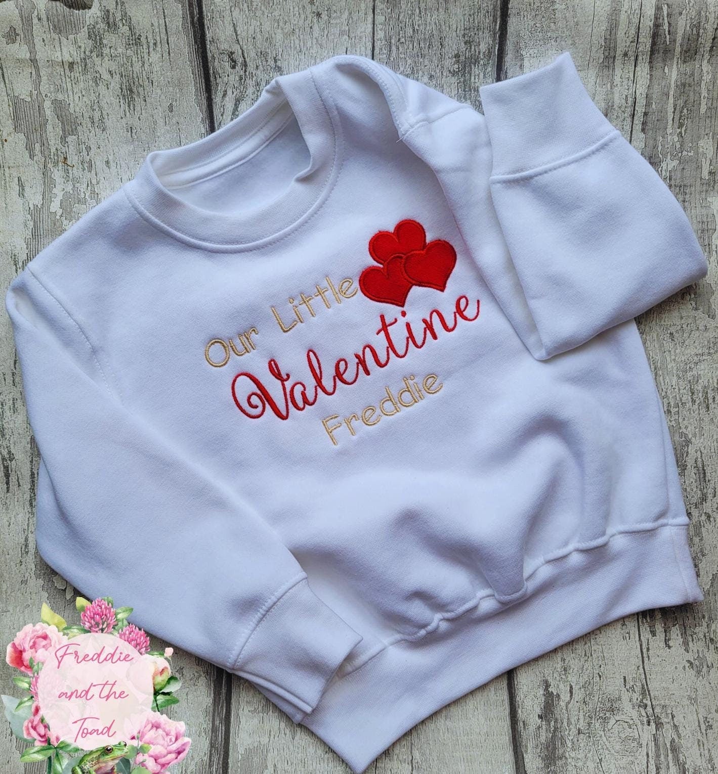 Embroidered Valentine's Sweatshirt: Personalized Velour Hearts Top